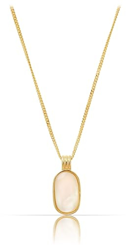 Made by Nami 925 Silber Halskette vergoldet mit Perlmutt-Anhänger und Goldrand 40 + 5 cm Länge Boho Schmuck als Spirituelle Geschenke