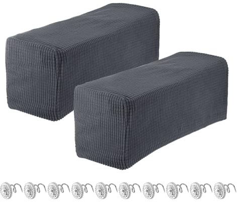 uxcell 2pcs Stretch Armrest Covers for Chairs/Sofas, Couch Arm Covers with Twist Pin, Furniture Protector Slipcovers Dark Grey