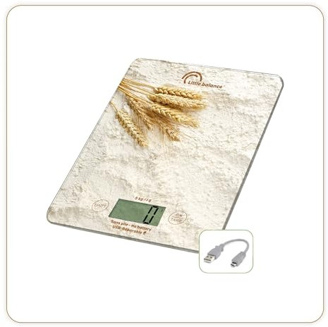 LITTLE BALANCE 8716 Slim La Beauce USB-C, báscula de cocina sin batería, recargable USB-C, reparable, 5 kg, La Beauce