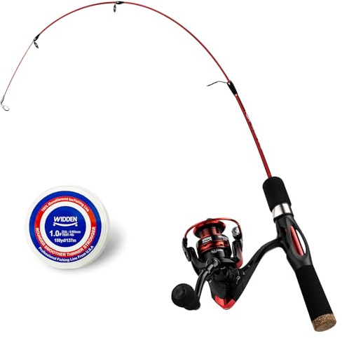WIDDEN Ensemble canne à pêche sur glace et moulinet, 68,6 cm, canne à pêche sur glace moyenne et légère, équipement de pêche sur glace avec ligne de pêche, leurres de pêche pour eau salée, eau douce,