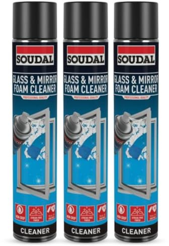 3x Soudal Glass & Mirror Aerosol Foam Cleaner 750ml