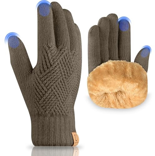UKNOWISA Winterhandschuhe Damen, Fleece Futter Touchscreens Thermohandschuhe Strickhandschuhe Wollhandschuhe für Damen und Herren