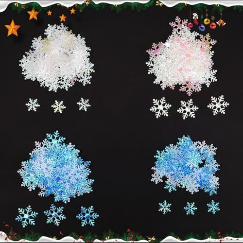 HERKINDNESS 1000 Piezas Copo de Nieve, Azul, Blanco Decoraciones de Copos de Nieve de Papel, Confeti de Navidad, Copos de Nieve Decoracion Adecuado para Cumpleaños, Bodas, Fiestas