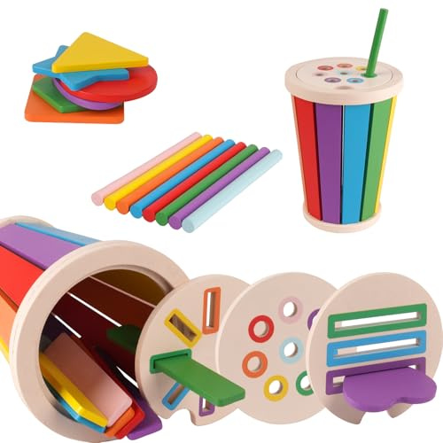 Aolso Jouets Montessori pour Enfants, Jouet en Bois Bebe,Jeu de Tri et Empilage de Bâtonnets de Couleur, Jeux Motricité Fine Bebe,L'apprentissage éducatif Jouets pour 1, 2 et 3 Ans(Couleur)
