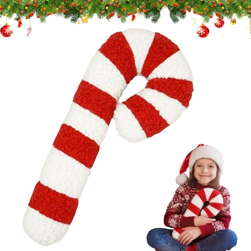 Pipihome Cuscini Natalizi per Stampelle Caramelle, Cuscini Natalizi per Divano, Morbido Peluche Rosso e Bianco, Addobbi Natalizi per la Casa in Inverno, Regali Fidanzato Fidanzata(35cm) (A)
