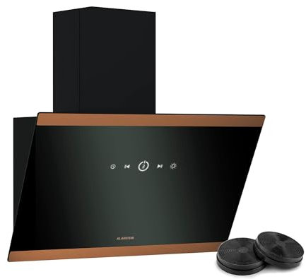 Klarstein FlashLine 60 Dunstabzugshaube - 60 cm Abzugshaube, Touchscreen, 524 m³/h, A++ Energieeffizienz, LED-Beleuchtung, Leise 34,5 dB, Schwarz & Kupfer, Abluft & Umluft