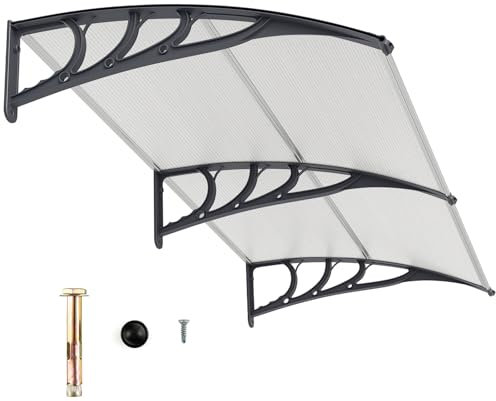 COSTWAY Vordach für Haustür 199 x 99 cm, Überdachung aus Aluminium und Polycarbonat, Transparentes Pultbogenvordach, Haustürvordach, Pultvordach, Haustürdach, Türvordach für Eingangsbereich (Silber)