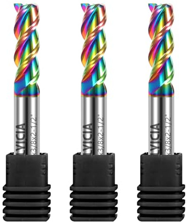 ALYICIA 3pcs 3/8 Tungsten Carbide End Mills for Aluminum & Copper Alloys, 3-Flute DLC Coated Endmills Set CNC Milling Bits - HRC55