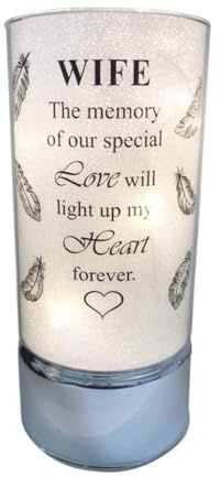 Memorial Light Tube Ornament for Wife – Glass Remembrance Keepsake with Sentimental Quote – in Loving Memory Tribute – LED Lighted Decoration for Loss of Wife, Sympathy Present for Wife