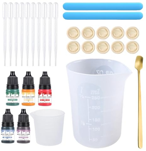 Hyleara Silikon Messbecher Set für Raysin, Gips Gießen Zubehör, Silikonbecher zum Gießen, mit Rührlöffel, Mischstab, Tropfer, Fingerbetten, Gips Farbe für DIY Basteln Gießformen(30ML/250ML)