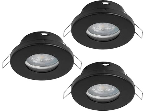 EGLO 3-pack LED infällda spotlights Favazzina, runda takspots | platta metallstrålkastare i svart, inkl. GU10-lampor, varmvita, Ø 8,5 cm