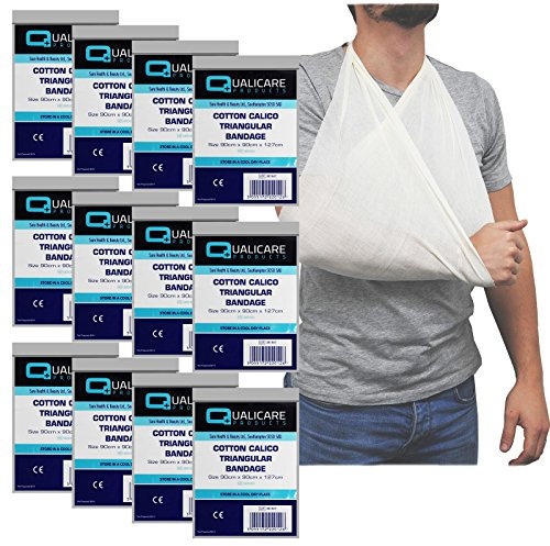 Qualicare Armschlinge, Baumwolle-Calico, dreieckig, bei Verletzungen, Unterstützung für Arm/Schulter – 12er-Pack