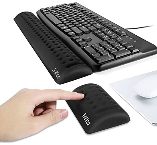 Aelfox Memory-Schaumstoff-Tastatur-Handgelenkauflage und Maus-Handgelenkauflage, ergonomisches Design, Armlehne für Schreibtischzubehör im Heimbüro, Schule (schwarz)