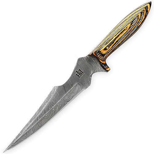 Hobby Hut HH-302 | Coltello in Acciaio Damasco a 12 Pollici Fatto a Mano | Coltello da Caccia, Manico in micarta | Progettato per la Caccia e Il Campeggio