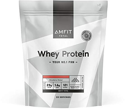 Marque Amazon - Amfit Nutrition Protéines en Poudre de Lactosérum (Whey), Fraise, 33 portions, 1 kg (Lot de 1)