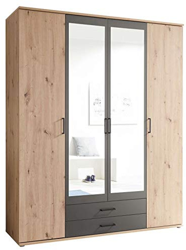 AVANTI TRENDSTORE - Cremona - Armadio a 2 ante battente, 2 anta specchiata 2 cassetti, LAP 159,3x196,3x53,5 cm