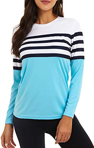 KINGFEN Womens UPF 50+ Clothes Workout Sport Soft SPF Shirts Long Sleeve for Women Rash Guard Sun Protection Girls Lightweight Fit Outdoor Hiking Tops Women's Activewear Light Blue Medium