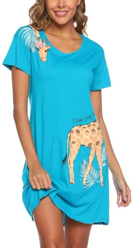 ENJOYNIGHT Women Nighties Short Sleeve Cotton Blend Soft Nightdress