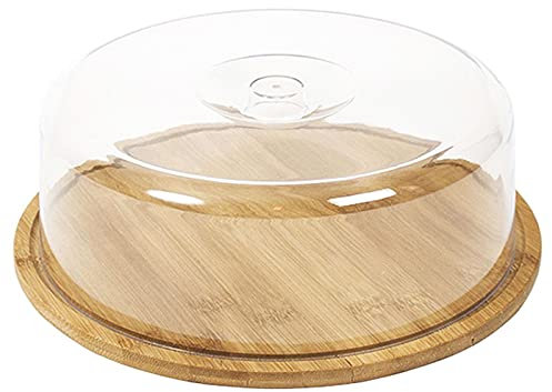 Acan Fromage rond rustique avec couvercle en plastique et base en bambou, 28 x 9,4 cm, idéal pour fromages et charcuteries