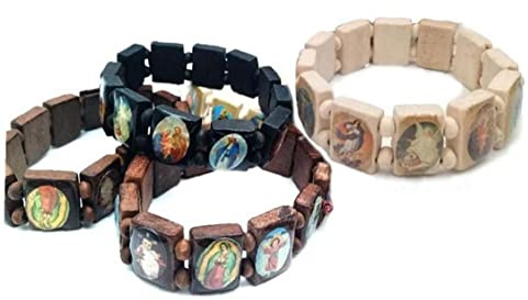4 st katolska träarmband Sankt Jesus Maria religiösa ikoner stretcharmband gåva