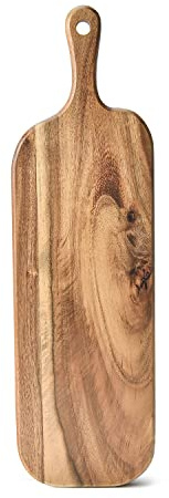 BILL.F Acacia Wood Cutting Board with Handle Small Size Long Wooden Charcuterie Board Paddle Cheese Board Serving Boards for Kitchen Meat, Pizza,Cheese, Bread, Vegetables &Fruits 16'' x 4.7'' x 0.6''