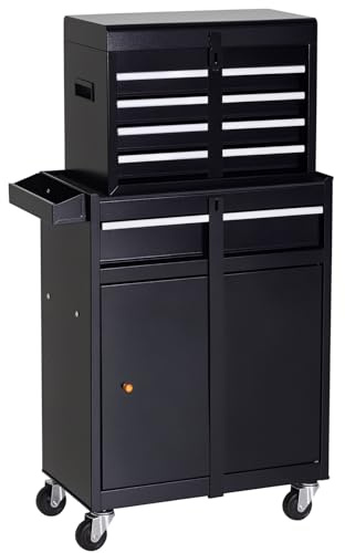 DURHAND Carro de Herramientas con Ruedas Taller Móvil con 5 Cajones Armario de Almacenaje y Alfombra Antideslizante Carga 52 kg para Garaje 60x28x104,5 cm Negro