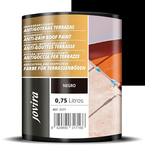 JOVIRA PINTURAS Impermeabilizante Antigoteras, Terraza Antigoteras Caucho Elástica, pintura de terrazas, evita filtraciones en todo tipo de cubiertas y terrazas. (750 Mililitros, Negro) H-23