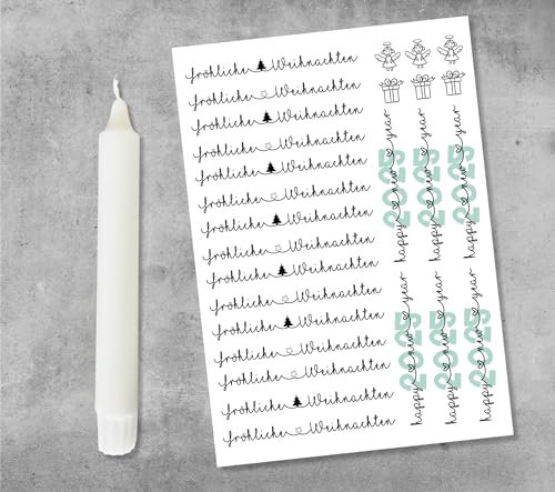 Kerzensticker fröhliche WEIHNACHTEN und happy new year auf Wasserschiebefolie