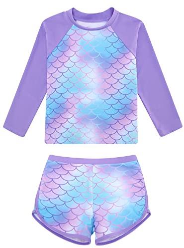 TUONROAD 2 Piece Swimsuit Girls Long Sleeve Swimwear UPF 50+ Protection Beachwear for Children 3-4 Years Bathing Suit Pulple