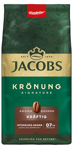 Jacobs Kaffeebohnen Krönung Kräftig Aroma-Bohnen, intensiv mit Haselnuss & Kakao, geröstet in Bremen, Intensität 7/10, Kaffee ganze Bohnen, 500 g