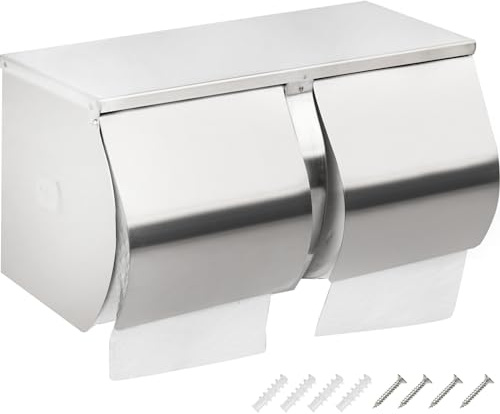 Desyeryamimi Dispenser per carta igienica a doppio rotolo con mensola, commerciale, 2 rotoli affiancati in acciaio inox, supporto da parete per bagno/bagno, finitura spazzolata