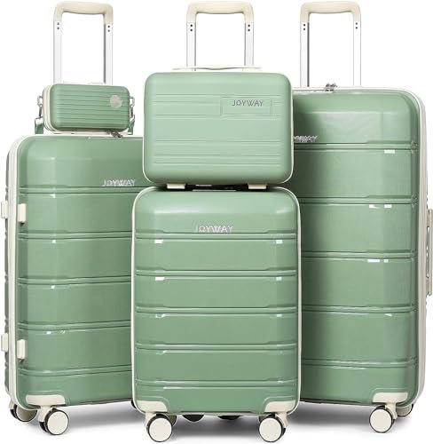 Joyway Kofferset 5tlg Hartschale mit 4 Rollen und TSA-Schloss Der Gepäcksets Enthält 1 Kosmetikkoffer und 1 Tragbare Tasche Grün/Weiß