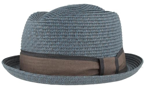 Breiter Strohhut Trilby Sommerhut Sonnenhut knautschbar Hut einfarbige Ripsband-Garnitur Hautfreundlich Trendblau L