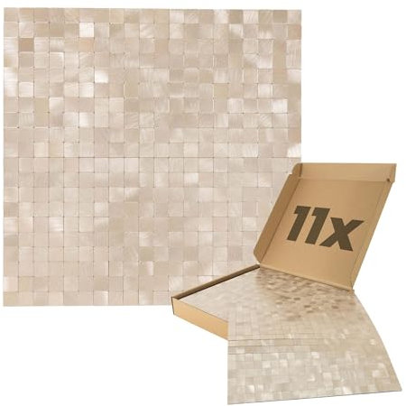 Dalsys Wandpaneele selbstklebend Mosaikfliesen 1m², 11 Stück Aluoptik Gold Champagne Wandverkleidung feuchtigskeitsbeständig, Premium Qualität für Bad und Küche