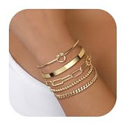 CASSIECA 5 Stück Armband Damen Gold Armreif 14 Karat Vergoldet Stapelarmbänder Perlen Büroklammer Ketten Armbänder Verstellbare Armband Set Wasserdichter Gold Schmuck für Damen