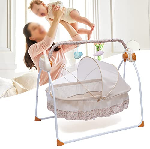 Elektrische Babywiege Elektrisches Babybett Wiege Automatischer Schaukel mit Fernsteuerter Baby Musik Schlafkorb Bluetooth Schaukelwiege 25kg 5-Gang Swing für Babys Zwischen 0 Und 18 Monaten