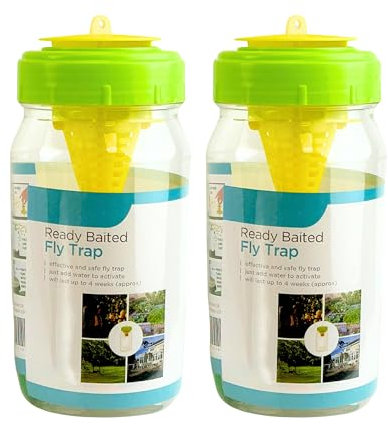 ADEPTNA Pack of 2 Ready Baited Fly Catcher Round Bottle Insect Traps Safe & Effective Simple Water Activation