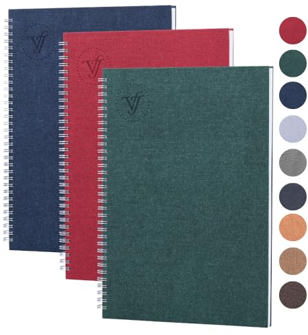 Victoria's Journals - A4 Anteckningsbok, Inbunden A4 Linjerad Anteckningsbok med 8 mm Radavstånd, 80 gsm, 160 sidor, 3-Paket, 21 x 5 x 29,7 cm, Färgad