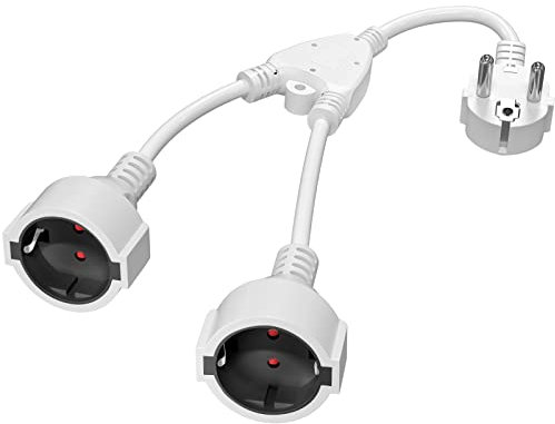 3 Verlängerungskabel mit 2 Schuko Steckdosen, 2 in 1 Steckdosenadapter mit Flexible Kable, Deutsch Konverter Buchse, Steckdosenleiste für Küche, Büro, Zuhause Weiß
