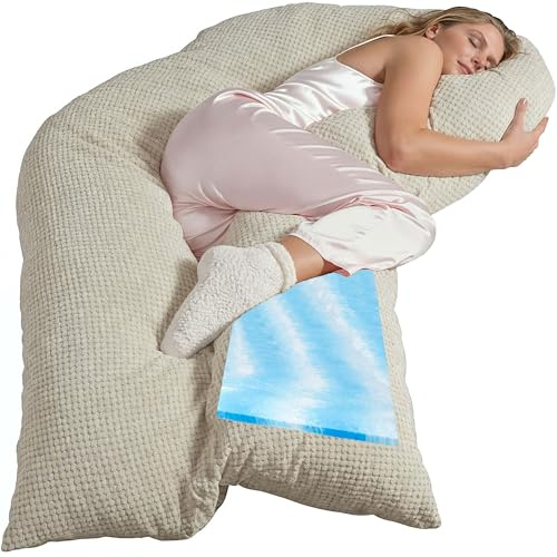 Traumreiter Seitenschläferkissen Visco XXL langes Wendekissen Memory Foam [orthopädisch] + Watte Seite | Schwangerschaftskissen zum Schlafen, Stillkissen Kissen, Komfortkissen mit Bezug Leinenfarbig