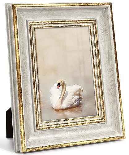 Afuly Vintage Bilderrahmen A4 21x30 Gold Weiß Fotorahmen Picture Frames