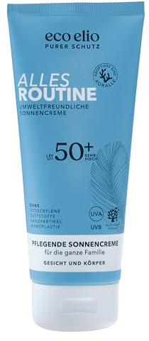 eco elio LSF 50+ nachhaltige Sonnencreme 200ml Alles Routine I Ohne Octocrylene & Mikroplastik I Gesichtsunterstützung I Reisegröße I Körpersonnencreme 50+