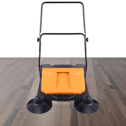 Barredora de piso manual de empuje manual, barredora comercial con depósito de polvo de 15 L, ancho de barrido de 68 cm, máquina de limpieza plegable para pasillos, patios, garajes y aeropuertos