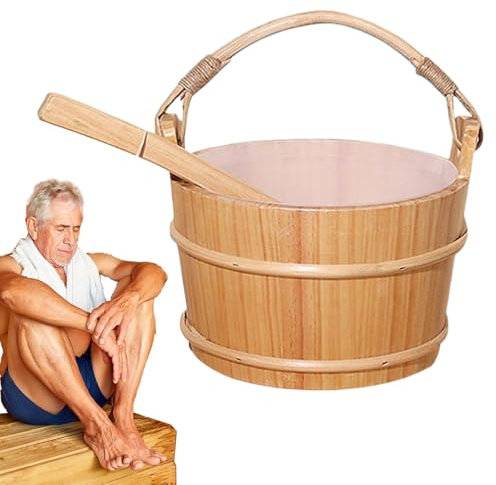 Sauna Bucket - Sauna Bucket Y Lockle Set | Accesorios De Saunas | Conjunto De Herramientas De Cuchara De Barril De Madera Portátil | Accesorios De Equipos De Sala De Vapor | Accesorios De Spa Para La