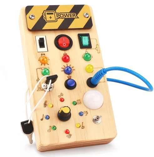 Montessori Busy Board d'activités à partir de 1 an - Jouet en bois avec 15 LED - Jouet éducatif sensoriel pour bébés et tout-petits à partir de 1, 2, 3 ans