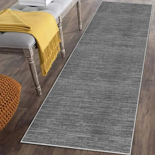Läufer Teppich für Flur Lang Rutschfest 70 x 140 cm Grau Küchenläufer Teppich Läufer für Küche Waschbar Teppichläufer Flur Teppich Küchenteppich Schmutzfangmatte für Eingang Wohnzimmer Schlafzimmer