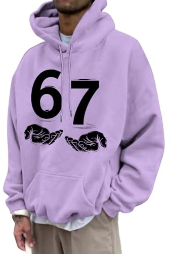 67 huvtröja | 6 7 handtryck | långärmad höst vinter rolig tröja pullover med huva, för semester dagligen, lavendel, S