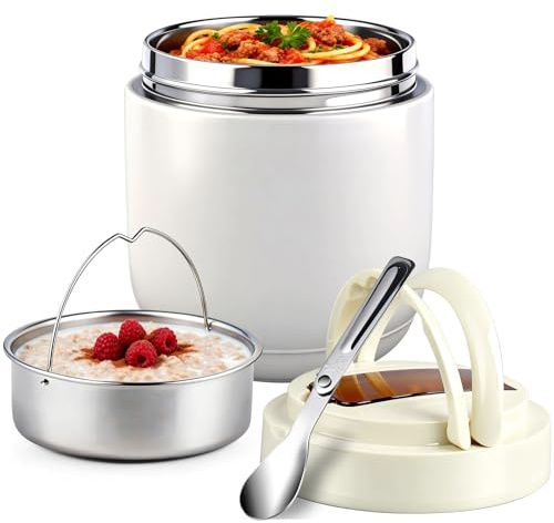 Purilit design Contenitore termico per alimenti, 1300 ml, ciotola termica con coperchio, contenitore in acciaio inox, a prova di perdite, contenitore termico per zuppe, porridge (beige