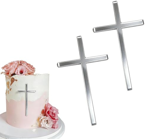 Lot de 2 décorations de gâteau de communion, croix argentée, décoration de gâteau, communion, baptême, communion, confirmation, mariage, décoration de gâteau