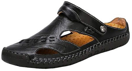 YOSUWOAI Sandales confortables pour homme - Sandales d'extérieur - Sandales de trekking - Chaussures pieds nus - Respirantes - Sandales en cuir - Sandales d'été - Sandales de loisirs